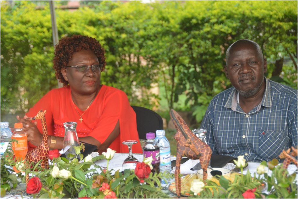 Senior staff Assoc. Prof. Jesca Nakavuma (L) and Prof. Joseph Erume (R) graced the event. CoVAB farewell for outgoing staff, 19th January 2024, Ruth Keesling Gardens, College of Veterinary Medicine, Animal Resources and Biosecurity (COVAB), Makerere University, Kampala Uganda, East Africa.     