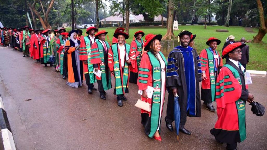 Some of the CHUSS faculty during the procession. 74th Graduation Ceremony, Day 5, 2nd February 2024 Frank Kalimuzo Central Teaching Facility, Makerere University, Kampala Uganda, East Africa.
