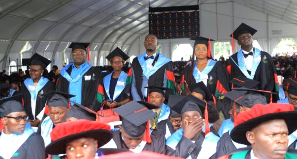 Some of the Masters candidates being awarded their degrees in the Freedom Square. 74th Graduation Ceremony, Day 5, 2nd February 2024, Makerere University, Kampala Uganda, East Africa.