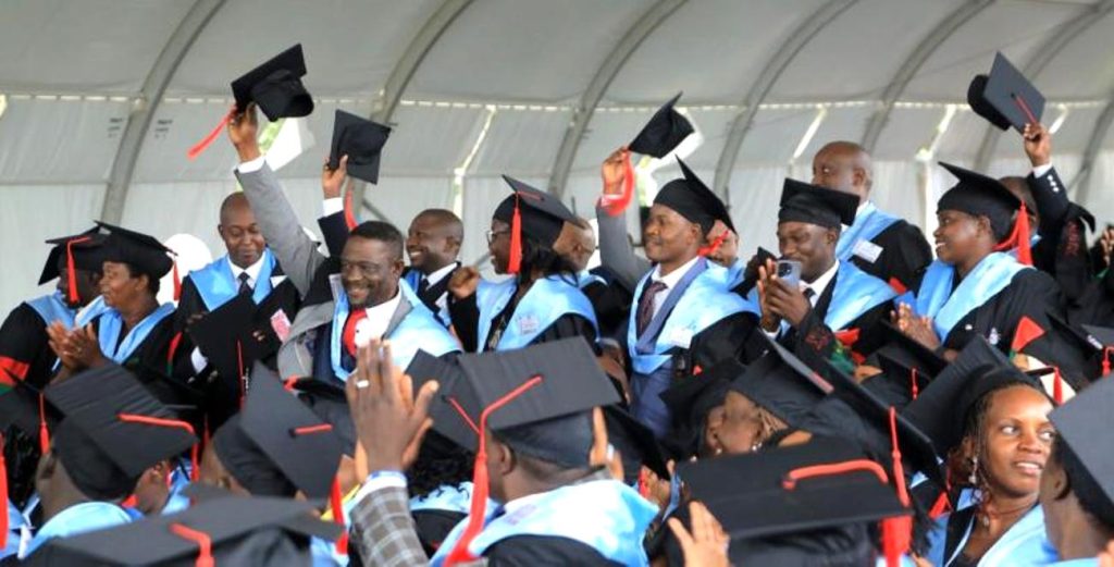 Some of the graduands jubilate during the award ceremony. 74th Graduation Ceremony, Day 5, 2nd February 2024 Freedom Square, Makerere University, Kampala Uganda, East Africa.