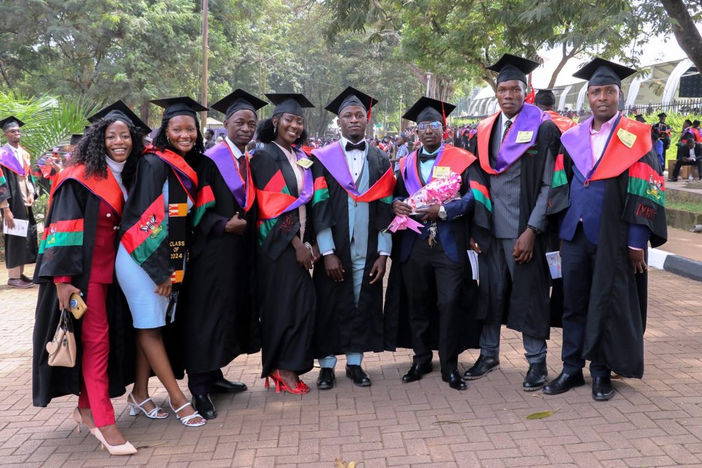 Shafik Senkubuge (2nd Right) in a group photo with some of the BEHS Class of 2024 graduands. 74th Graduation Ceremony, Day 1, School of Public Health, College of Health Sciences (CHS), 29th January 2024, Freedom Square, Makerere University, Kampala Uganda, East Africa.