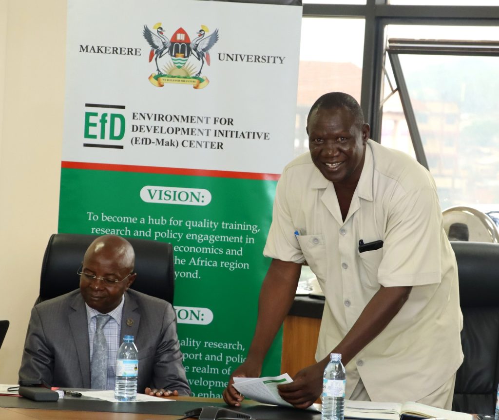 Mr. Stephen Mugabi (Right) chaired the meeting and officially opened the workshop. Makerere University EfD Centre Nepal Community Forest Management Visit Lessons Dissemination, Ministry of Water and Environment, Luzira, Kampala Uganda, East Africa.