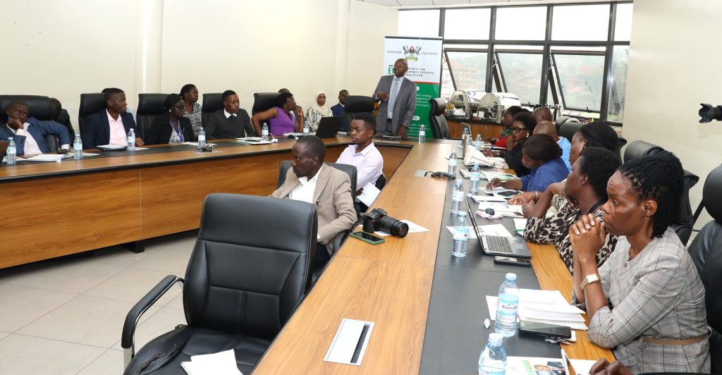 Prof. Edward Bbaale addressing participants in the Ministry boardroom. Makerere University EfD Centre Nepal Community Forest Management Visit Lessons Dissemination, Ministry of Water and Environment, Luzira, Kampala Uganda, East Africa.