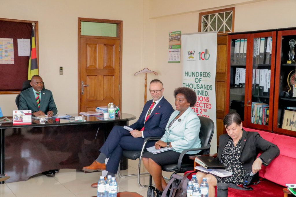 Left to Right: Prof. Umar Kakumba, Prof. Martin Bergö, Prof. Rhoda Wanyenze and Ms. Monika Berge-Thelander during a courtesy call on the DVCAA in his office. Senate Building, Makerere University, Kampala Uganda, East Africa.