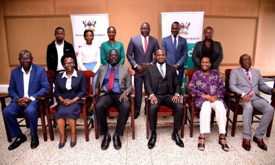 Seated: The Chairperson-Mr. Isaac Newtown Kyagaba (3rd Right) and Members of the Students Disciplinary Committee-Prof. Godfrey Akileng (Left), Prof. Sylvia Nannyonga-Tamusuza (2nd Left) and Hon. Beatrice Kiraso (2nd Right) with the Chair Students Affairs Committee-Mr. Timothy Ssejjoba (3rd Left), and DVCFA-Prof. Henry Alinaitwe pose for a group photo on 29th February 2024. Standing Right to Left are: Ms. Phiona Natukunda, Counsel Balondemu Kenneth, University Secretary-Mr. Yusuf Kiranda, Dean of Students-Mrs. Winifred Kabumbuli, Principal PRO-Ms. Ritah Namisango and Deputy Chief Security Officer-Mr. Musa Mulindwa. E-Learning Facility, Level 4, Frank Kalimuzo Central Teaching Facility, Makerere University, Kampala Uganda, East Africa.