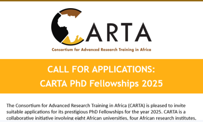 CALL FOR APPLICATIONS: CARTA PhD Fellowships 2025. Application deadline: 15th April 2024.