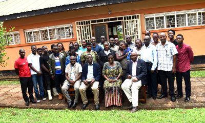 The Coordinator of the programme, Dr Donald Kugonza (seated right) together with the guests and trainees at the Continuing Agricultural Education Centre (CAEC), MUARIK where the training was conducted. Makerere University in collaboration with ILRI, the Ministry of Agriculture, Animal Industry, and Fisheries (MAAIF) and the National Animal Genetic Resources Centre and Data Bank (NAGRC & DB) Training of over 20 animal health practitioners from Central Uganda pig artificial insemination training, 28th February-3rd March 2024, Continuing Agricultural Education Centre (CAES), Makerere University Agricultural Research Institute Kabanyolo (MUARIK), Wakiso, Uganda, East Africa.