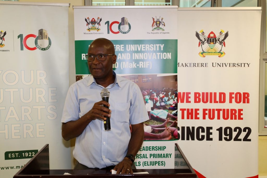 Dr. Nicholas Itaaga, who represented the Principal of CEES. Entrepreneurial Initiative for Universal Primary Education Schools Program Project Launch, March 2024, Yusuf Lule Central Teaching Facility, Makerere University, Kampala Uganda, East Africa.