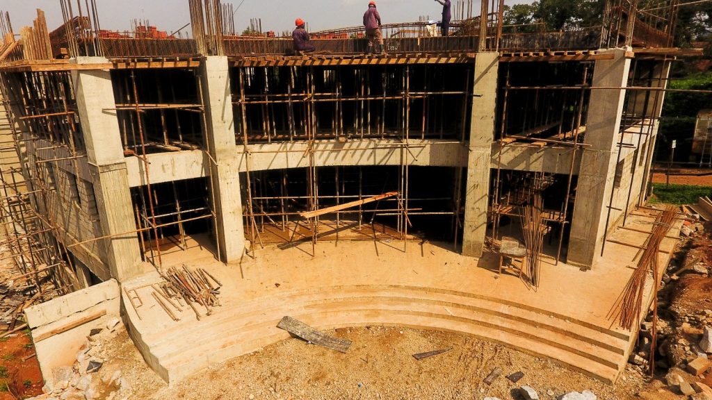 Works on the main entrance for the main block for the new building taking shape with slab works on top. This section will act as a reception area and host a lobby. Main Camupus, Makerere University, Kampala Uganda, East Africa.