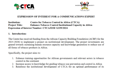 CTCA is seeking the services of a communications expert to to raise the visbility of the Centre and the knowledge translation of the programmatic outputs. Centre for Tobacco Control in Africa (CTCA), School of Public Health, College of Health Sciences, Makerere University, Kampala Uganda, East Africa.