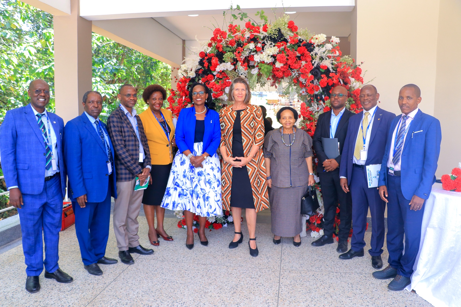 Ambassador of the Netherlands to Uganda H.E Dr. Karin Boven alongside the Makerere University leadership at the launch of the Auditorium, phase 1A of the construction on 15th March 2024. Main Campus, Makerere University, Kampala Uganda, East Africa.