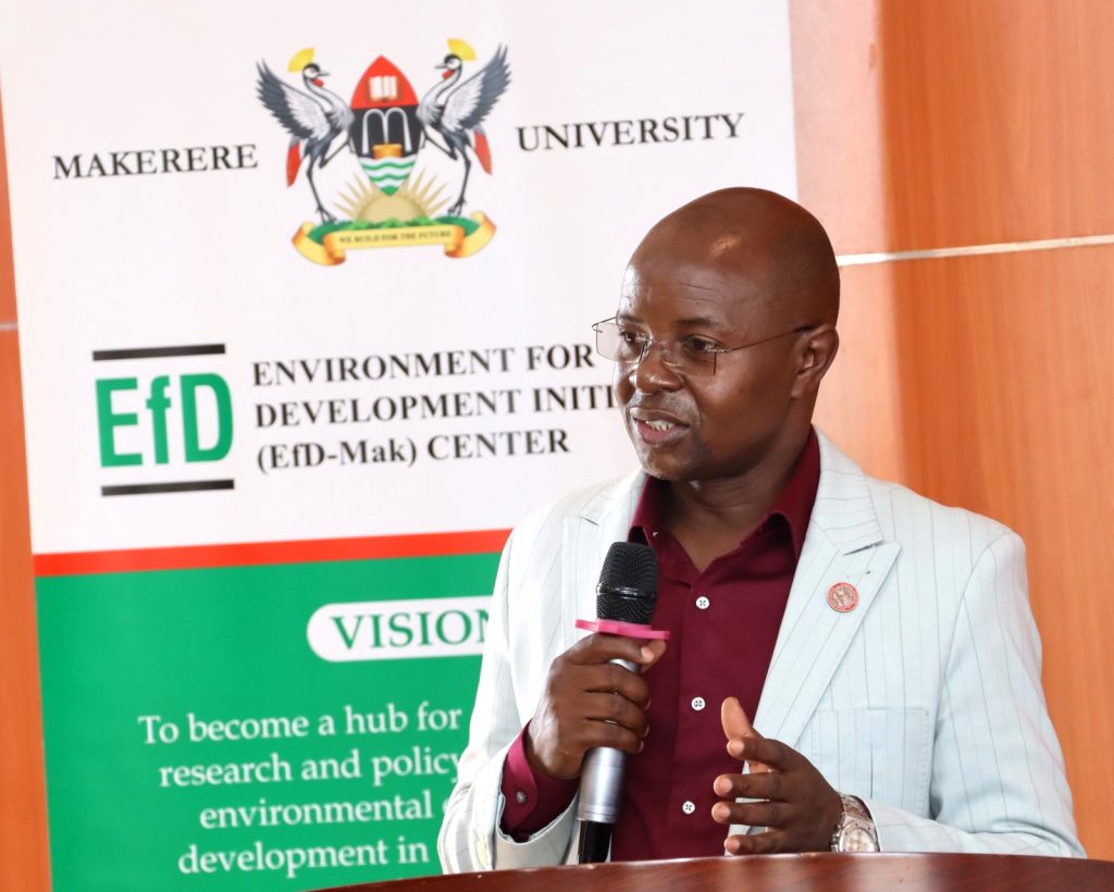 Prof. Edward Bbaale making his remarks during the opening session. EfD-Makerere University Center, Kampala Uganda, training to identify research and data gaps to address the persistent environmental and natural resources (ENR) challenges in Uganda, 14th to 15th March 2024, Esella Country Hotel.