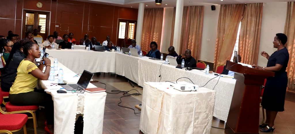 Rebecca Ssabaganzi makes her presentation. EfD-Makerere University Center, Kampala Uganda, training to identify research and data gaps to address the persistent environmental and natural resources (ENR) challenges in Uganda, 14th to 15th March 2024, Esella Country Hotel.