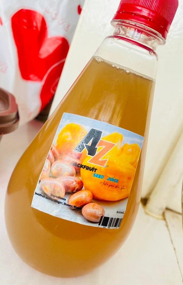 Jackfruit Seed Juice. Products from Dr. Alice Nabatanzi's 2024 Biotechnology Product Development Class, Department of Plant Sciences, Microbiology and Biotechnology, School of Bio-sciences, College of Natural Sciences (CoNAS), Makerere University, Kampala Uganda, East Africa.