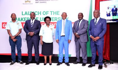The Chairperson FPAIC-Mr. Bruce Kabaasa (2nd Left), Vice Chancellor-Prof. Barnabas Nawangwe (3rd Right) DVCFA-Prof. Henry Alinaitwe (Right), Chairperson Mak-RIF Grants Management Committee-Prof. Fred Masagazi Masaazi (2nd Right), Head GAMSU-Prof. Sylvia Antonia Nakimera Nannyonga-Tamusuza (3rd Left) and MakGMS Lead Developer-Mr. Denis Wamala (Left) pose for a group photo on 12th March 2024. Makerere University Grants Management System (MakGMS) Launch, 12th March 2024, School of Food Technology, Nutrition and Bioengineering (SFTNB) Conference Hall, CAES, Kampala Uganda, East Africa.