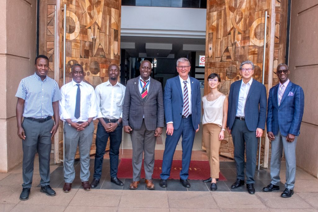 Dr. Andrew Kambugu (4th Left) with other officials and the UWO Delegation during their visit to IDI. 19th March 2024, Infectious Diseases Institute (IDI), Makerere University, Kampala Uganda, East Africa.