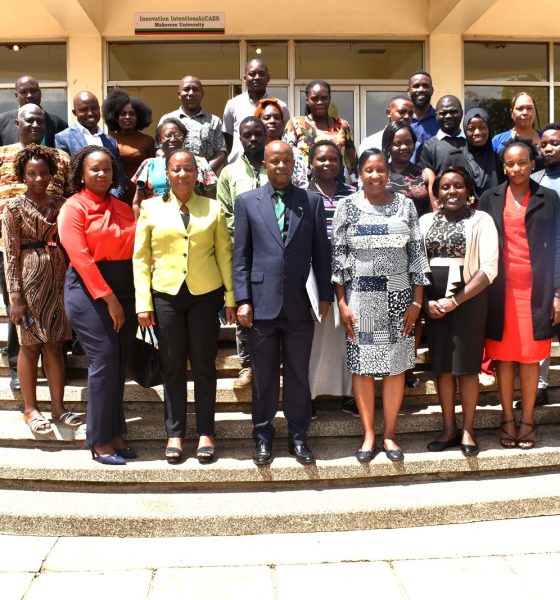 Some of the trained Agro-processors with the representative of the VC, Prof. Edward Bbaale (4th L), the Principal of CAES, Prof. Gorettie Nabanoga (3rd L) and the Dean, SFTNB, Dr. Julia Kigozi (4th R) at the workshop on 9th April 2024. “Empowerment of the Agro-Processing Industry to meet the Quantity and Quality for Local and Export Market (EAPI Phase II)” Mak-RIF-Funded Project dissemination of outputs and sharing insights, best practices and success stories from the trained processors and students, 9th April 2024, The Conference Hall, School of Food Technology, Nutrition and Bio-engineering, College of Agricultural and Environmental Sciences (CAES), Makerere University, Kampala Uganda, East Africa.