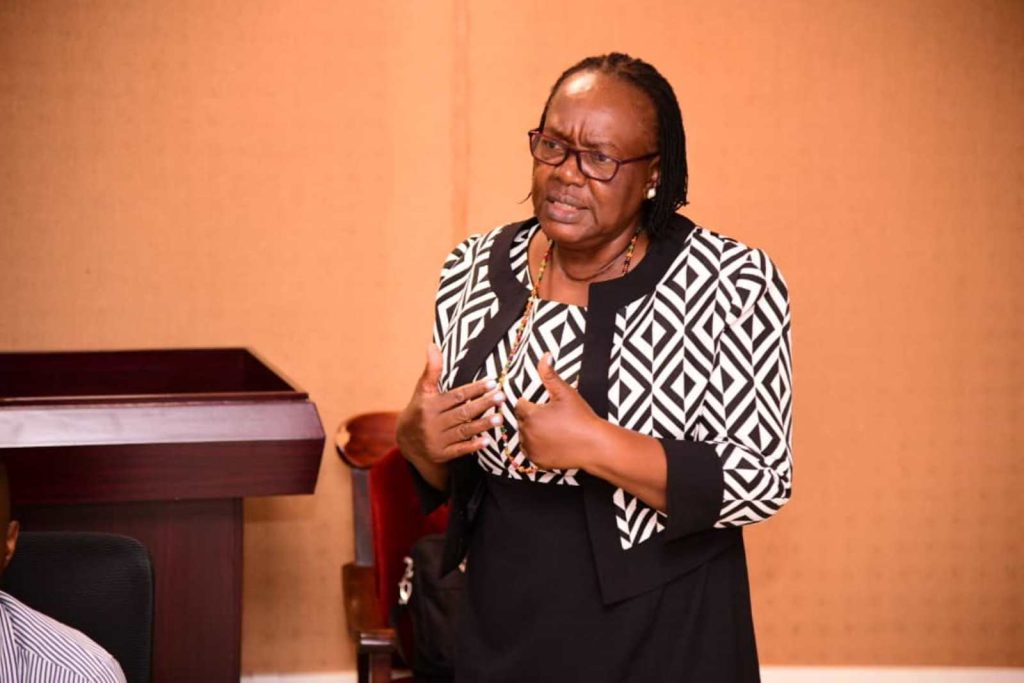 Dr. Grace Baguma, Director NCDC. Launch of findings of the pilot report for the Visual Arts Curriculum Review by the College of Education and External Studies (CEES) on 17th April 2024, E-Learning Centre, Frank Kalimuzo Central Teaching Facility, Makerere University, Kampala Uganda, East Africa.