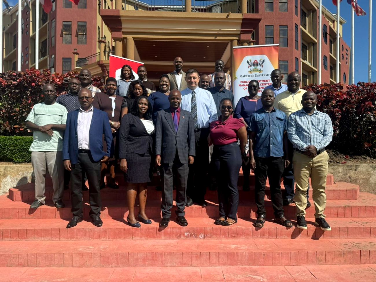 Prof. Bbaale Edward (3rd Left) and Ms. Gertrude Aerone Basiima who represented Commissioner Ashaba Hannington (2nd Left) with Trainees in Mbarara on 22nd April 2024.
