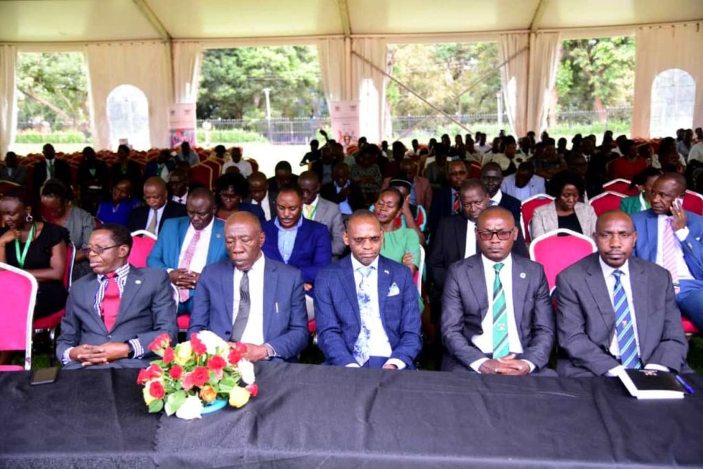 Members of Council and Management follow proceedings during the DARP Project Launch. Launch of the Digitalization of Academic Records and Processes (DARP) project by the Minister of Education and Sports, Hon. Janet Kataaha Museveni represented by the State Minister for Higher Education, Hon. John C. Muyingo, 19th April 2024, Freedom Square, Makerere University, Kampala Uganda.