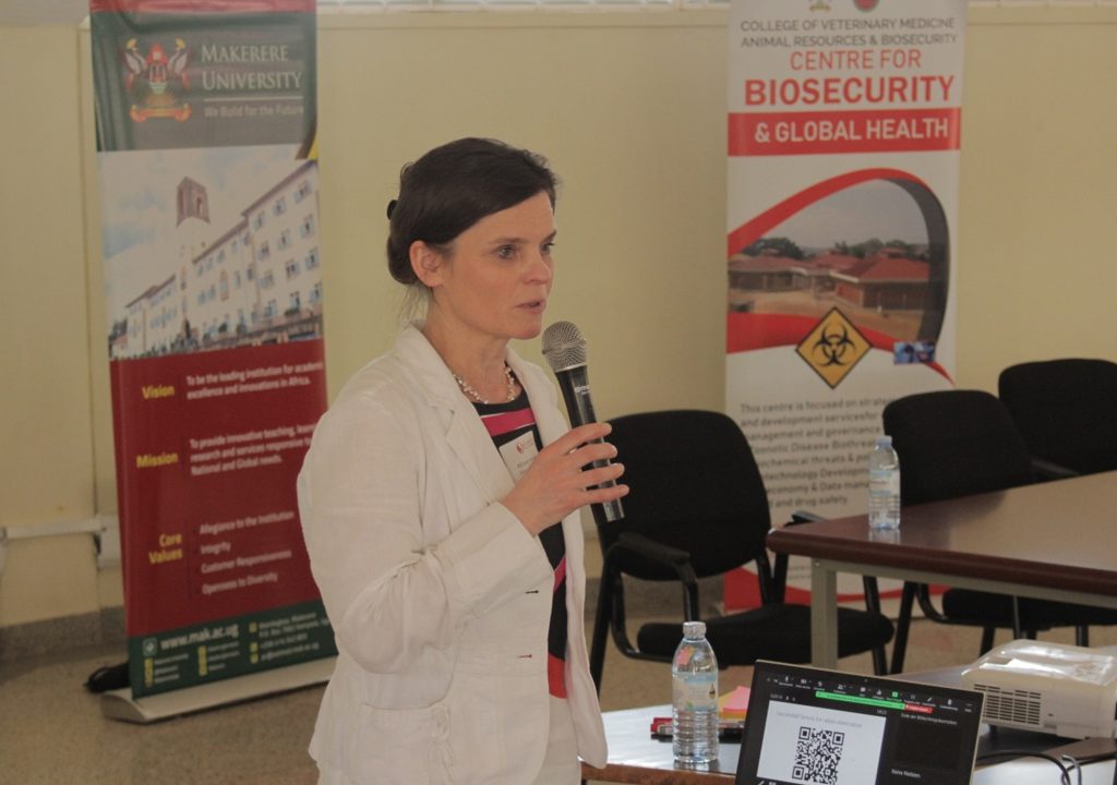 Prof. Sonja Hartnack from the University of Zurich spoke at the project launch at CoVAB. College of Veterinary Medicine, Animal Resources and Biosecurity (CoVAB), Makerere University, Kampala Uganda and the Universities of Zurich and Bern, funded by the Swiss National Science Foundation, eRabies project, Rabies Exposure Assessment & Contact Tracing (REACT) App Pilot, 2nd - 3rd May 2024, Arua District, Uganda, East Africa.