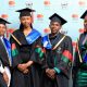 Some of the Mastercard Foundation Scholars that graduated during the 74th Graduation Ceremony of Makerere University pose for the camera. Kampala Uganda, East Africa.