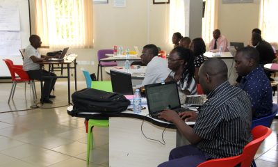 The Lead Facilitator, Dr. Roy William Mayega (Left) takes participants through Instructional Design (ID) Training held from 29th January to 2nd February 2018. RAN Innovation Lab, ResilientAfrica Network (RAN), School of Public Health Annex, College of Health Sciences (CHS), Plot 28, House 30, Upper Kololo Terrace, Kampala Uganda, East Africa.