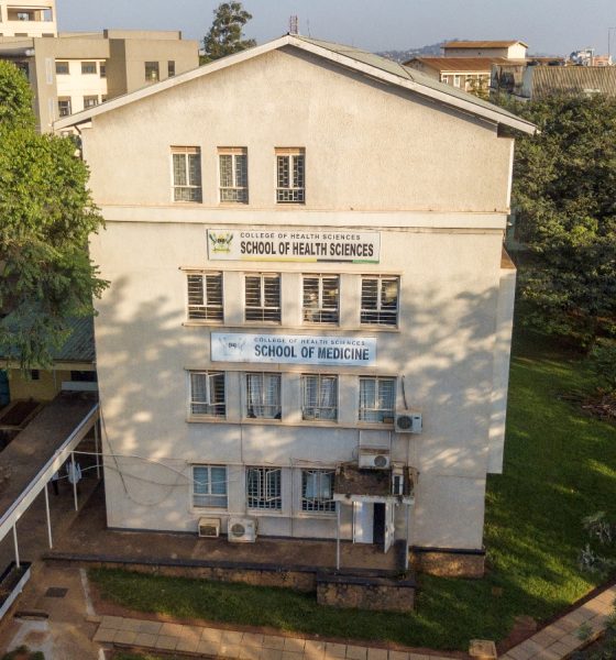 An elevated shot of the School of Health Sciences and School of Medicine Building, College of Health Sciences (CHS), Makerere University. Mulago Campus, Kampala Uganda, East Africa.