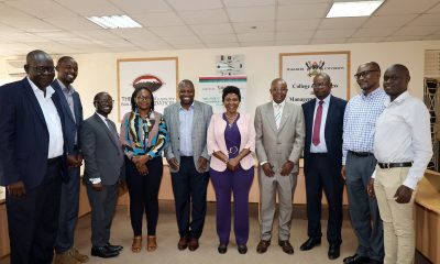 Prof. Godfrey Akileng (L), Ms. Fiona Luswata from UNCDF (4th L), Dr. Eric Nzibonera (5th L), Ms. Jennifer Bukokhe (5th R), Prof. Edward Bbaale (4th R), Dr. Mkhululi from UNCDF (3rd R), Prof. Bruno Yawe (2nd R) and other officials at the meeting. Visit by officials from the United Nations Capital Development Fund (UNCDF) to the College of Business and Management Sciences (CoBAMS) to bolster their longstanding partnership, 18th June 2024, Conference Room, Room 2.2B, Level 2, School of Business, College of Business and Management Sciences (CoBAMS), Makerere University, Kampala Uganda, East Africa.