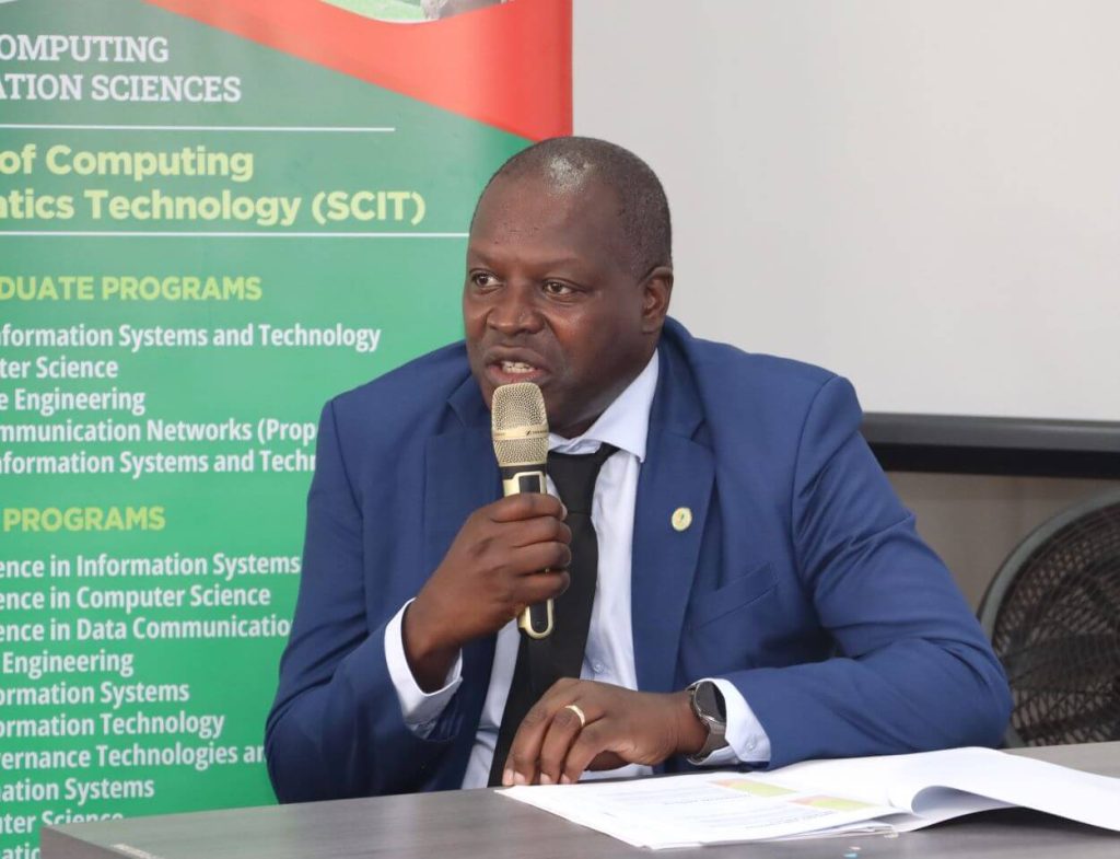 Prof. Tonny Oyana speaking during the launch. Launch of AI Health Lab, Block B, College of Computing and Information Sciences (CoCIS), Makerere University, Kampala Uganda, East Africa.