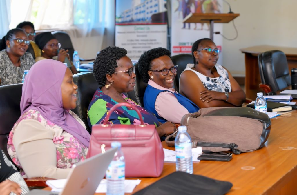 Some of the participants and speakers enjoy a light moment. Gender Mainstreaming Directorate (GMD) training of female staff on leadership skills under Mak-RIF project titled; Enhancing Women’s Participation and Visibility in Leadership and decision-making organs of Public Universities in Uganda through Action Research. Workshop 28th-29th May 2024, theme: ‘Building and Sustaining a critical mass of potential women leaders at Makerere University’, Senate Conference Hall, Senate Building, Makerere University, Kampala Uganda, East Africa.