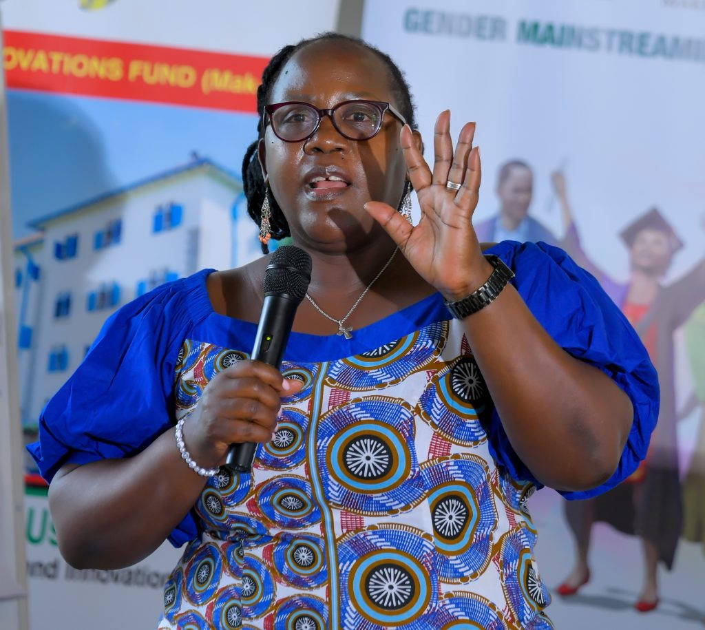 The outgoing Principal of CHUSS, Prof. Josephine Ahikire. Gender Mainstreaming Directorate (GMD) training of female staff on leadership skills under Mak-RIF project titled; Enhancing Women’s Participation and Visibility in Leadership and decision-making organs of Public Universities in Uganda through Action Research. Workshop 28th-29th May 2024, theme: ‘Building and Sustaining a critical mass of potential women leaders at Makerere University’, Senate Conference Hall, Senate Building, Makerere University, Kampala Uganda, East Africa.