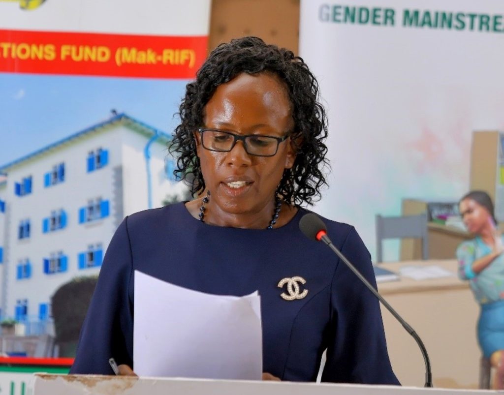 Ms. Susan Mbabazi deliberating on the successful accomplishments of the program. Gender Mainstreaming Directorate (GMD), School of Women and Gender Studies (SWGS), CHUSS workshop for women leaders under Mak-RIF project titled; Enhancing Women’s Participation and Visibility in Leadership and decision-making organs of Public Universities in Uganda through Action Research, 13th June 2024, theme: ‘Nurturing women in University leadership through mentorship and experience sharing’, Yusuf Lule Central Teaching Facility Auditorium, Makerere University, Kampala Uganda, East Africa.