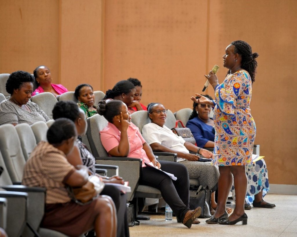 Some of the participants sharing their leadership experiences. Gender Mainstreaming Directorate (GMD), School of Women and Gender Studies (SWGS), CHUSS workshop for women leaders under Mak-RIF project titled; Enhancing Women’s Participation and Visibility in Leadership and decision-making organs of Public Universities in Uganda through Action Research, 13th June 2024, theme: ‘Nurturing women in University leadership through mentorship and experience sharing’, Yusuf Lule Central Teaching Facility Auditorium, Makerere University, Kampala Uganda, East Africa.