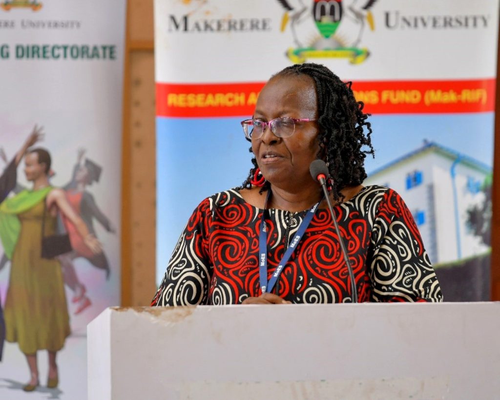 Prof. Bantebya advising women on positioning oneself for the leadership journey. Gender Mainstreaming Directorate (GMD), School of Women and Gender Studies (SWGS), CHUSS workshop for women leaders under Mak-RIF project titled; Enhancing Women’s Participation and Visibility in Leadership and decision-making organs of Public Universities in Uganda through Action Research, 13th June 2024, theme: ‘Nurturing women in University leadership through mentorship and experience sharing’, Yusuf Lule Central Teaching Facility Auditorium, Makerere University, Kampala Uganda, East Africa.