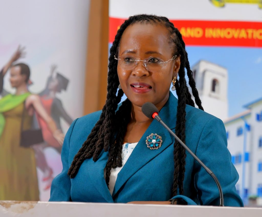 Prof. Sarah Ssali sharing the history of the Gender Mainstreaming Directorate. Gender Mainstreaming Directorate (GMD), School of Women and Gender Studies (SWGS), CHUSS workshop for women leaders under Mak-RIF project titled; Enhancing Women’s Participation and Visibility in Leadership and decision-making organs of Public Universities in Uganda through Action Research, 13th June 2024, theme: ‘Nurturing women in University leadership through mentorship and experience sharing’, Yusuf Lule Central Teaching Facility Auditorium, Makerere University, Kampala Uganda, East Africa.