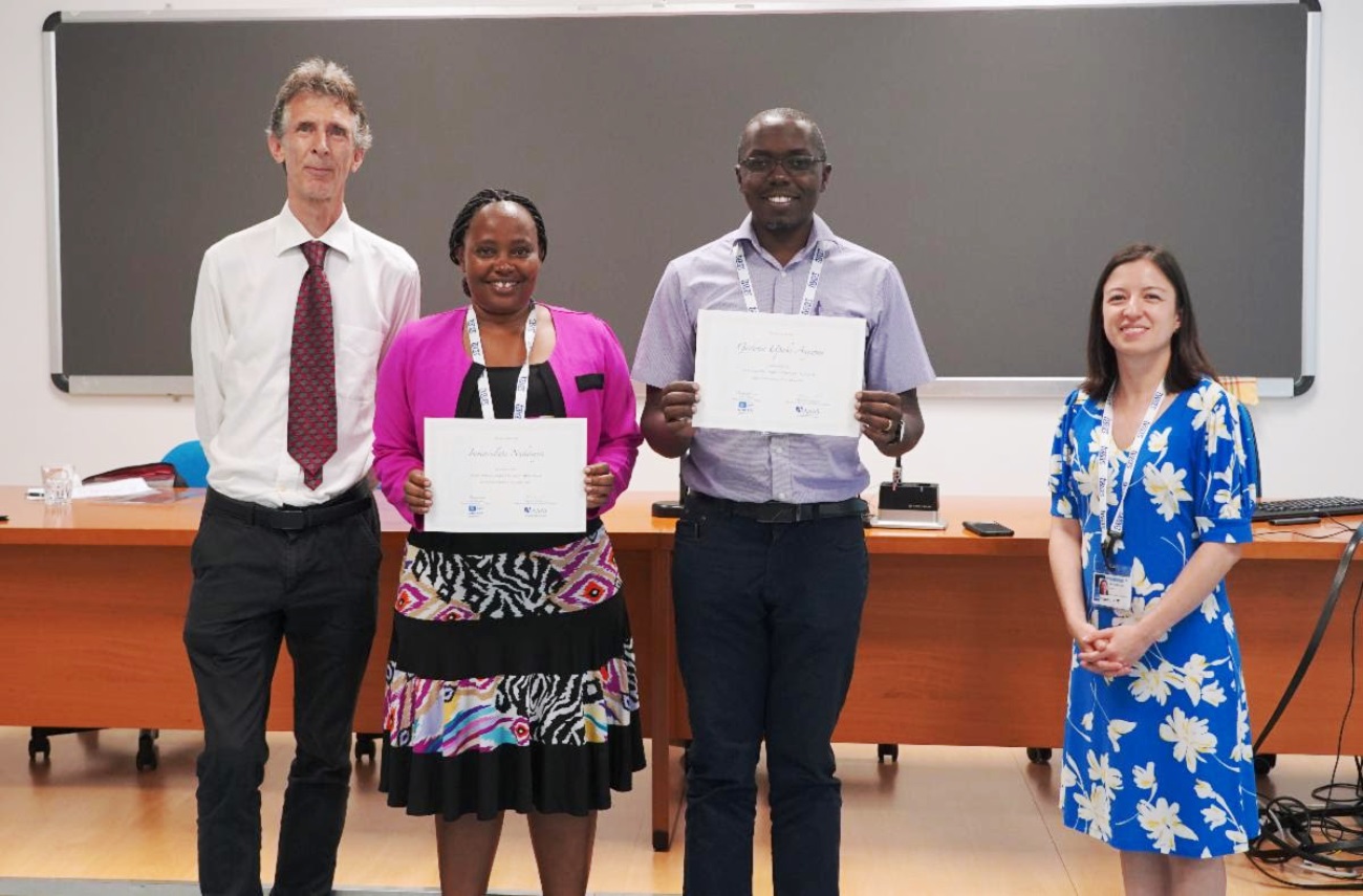 Dr. Godwin Anywar (2nd Right) displays his certificate after attending the Science Diplomacy Course in Trieste, Italy, from June 17 to 21, 2024. Photo: CARTA.