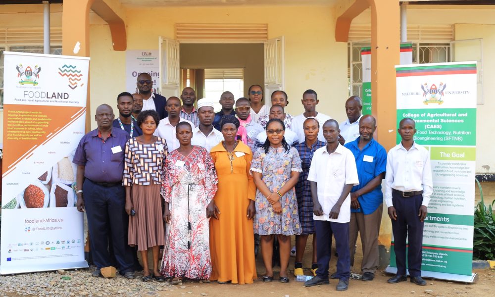 Participants including leaders of farmer groups in Nakaseke and District officials at the training venue at Butalangu District Headquarters. Food and Local, Agricultural, and Nutritional Diversity (FoodLAND) project, Department of Food Technology and Nutrition, College of Agricultural and Environmental Sciences (CAES), Makerere University, Kampala Uganda, East Africa, Funded to the tune of 7 million Euros by the European Commission within the Horizon 2020 programme, research dissemination, Nakaseke District, 16th July 2024.