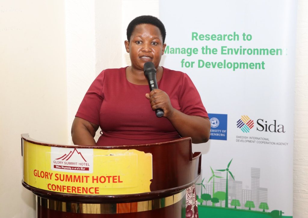 The Vice Chairperson of Hoima District closing the dialogue. Environment for Development Initiative (EfD-Mak) Centre, Makerere University, policy dialogue on "Energy Efficiency and Reduced Emissions in Uganda: Facts and Prospects," as part of Annual General Meeting, Glory Summit Hotel, Hoima District, Uganda, East Africa, 18th July 2024.