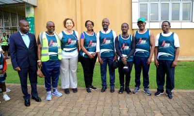 Rt. Hon. Thomas Tayebwa (4th Right) with Left to Right: Hon. David Bahati, Mr. John Chris Ninsiima, Dr. Maggie Kigozi, Mrs. Lorna Magara, H.E. Lubega Nsamba, Prof. Barnabas Nawangwe and Prof. Buyinza Mukadasi shortly after launching the Disability Support Unit on 18th August 2024. Makerere University Endowment Fund Race 2024 #MakRun2024, 18th August 2024, Freedom Square, Makerere University, Kampala Uganda, East Africa.