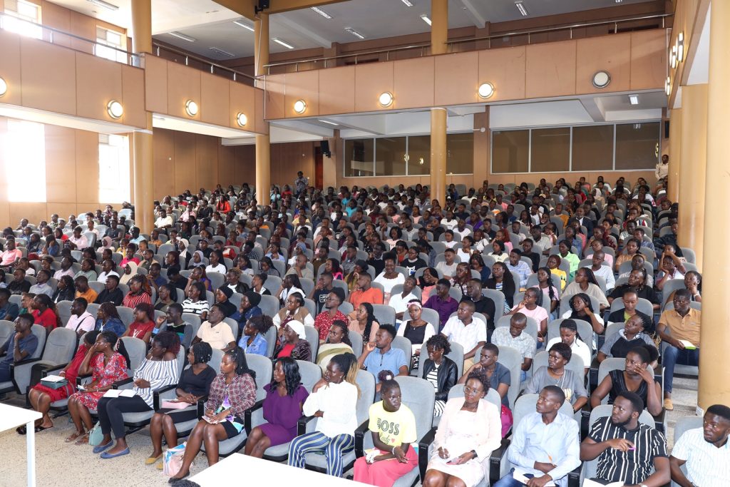 Part of the audience at the orientation. Freshers Orientation for Academic Year 2024/2025, College of Business and Management Sciences (CoBAMS), 6th August 2024, Yusuf Lule Central Teaching Facility, Makerere University, Kampala Uganda, East Africa.