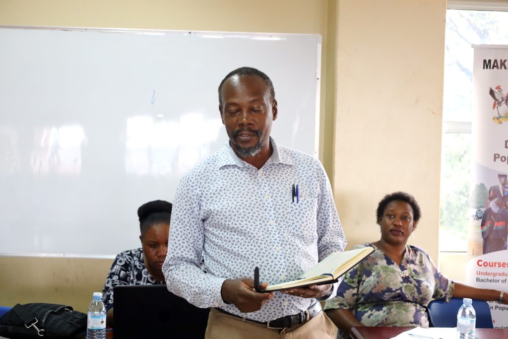 Dr. Felix Wamono from the School of Statistics and Planning. College of Business and Management Sciences(CoBAMS), Senior 6 students from Mbogo High School Career Guidance Session, August 2024, Yusuf Lule Central Teaching Facility, Makerere University, Kampala Uganda, East Africa.