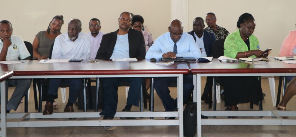 A section of CoVAB staff that attended the meeting. Makerere University Finance Planning, Administration, and Investment Committee (FPAIC) of Council led by Mr. Bruce Kabaasa inspection visit to the College of Veterinary Medicine, Animal Resources, and Biosecurity (CoVAB), Makerere University, Kampala Uganda, East Africa.