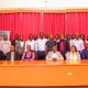 The Director DICTS-Mr. Samuel Mugabi (Seated Right) with members of Management and stakeholders at the ICT Policies Review Workshop on 13th August 2024. Conference Hall, College of Engineering, Design, Art and Technology (CEDAT), Makerere University, Kampala Uganda, East Africa.