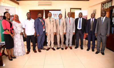 The Ag. DVCFA-Prof. Henry Alinaitwe (4th R), Incoming DVCAA-Prof. Buyinza Mukadasi (5th R), Outgoing DVCAA-Assoc. Prof. Umar Kakumba (5th L) and members of Management at the handover ceremony on 2nd August 2024.