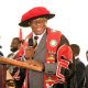 Prof. Buyinza Mukadasi, the Acting Deputy Vice-Chancellor (Academic Affairs)/Academic Registrar, delivers his remarks at the Freedom Square. Freshers Orientation for Academic Year 2024/2025, 5th August 2024. Freedom Square, Makerere University, Kampala Uganda, East Africa.