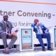 Prof. Barnabas Nawangwe (R) flanked by Mr. Adrian Bukenya, the Country Director of Mastercard Foundation (L), during the panel discussion.