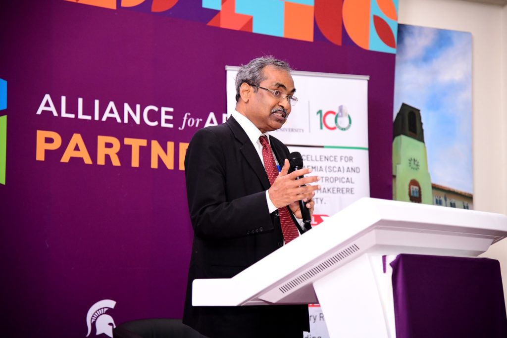 Dr. Thangavel Palanivel delivers the keynote address at the AAP Dialogue. Alliance for African Partnership (AAP) of Michigan State University (MSU) Annual Consortium Meeting. Hosted by Makerere University in the School of Public Health Conference Hall, Kampala Uganda, East Africa 9th-11th September 2024.