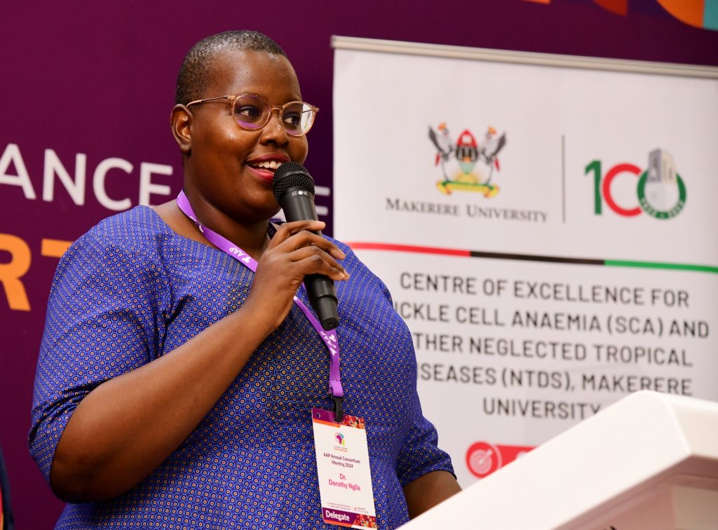 Alliance for African Partnership (AAP) of Michigan State University (MSU) Annual Consortium Meeting. Hosted by Makerere University in the School of Public Health Dr. Dorothy Ngila makes her remarks. Conference Hall, Kampala Uganda, East Africa 9th-11th September 2024.