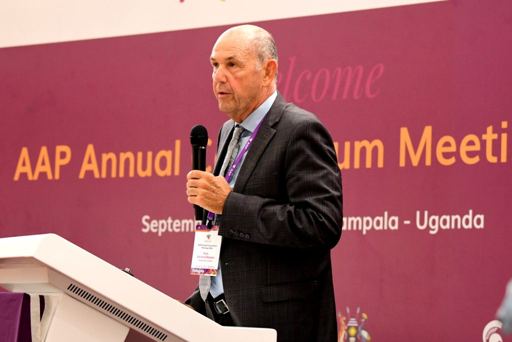 Alliance for African Partnership (AAP) of Michigan State University (MSU) Annual Consortium Meeting. Hosted by Makerere University in the School of Public Health Prof. Steven Hanson delivers the welcome remarks. Conference Hall, Kampala Uganda, East Africa 9th-11th September 2024.